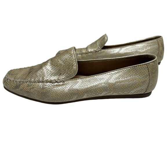 Vintage Designer Pancaldi Gold Snakeskin Print Flats Slip on Shoes Made in Italy - Picture 5 of 9